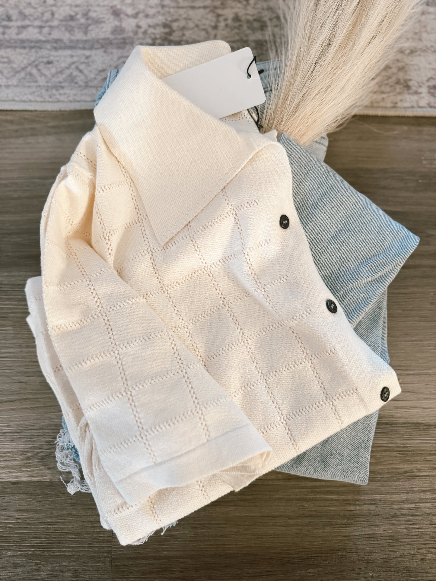 Checkered Hollow Out Polo Top