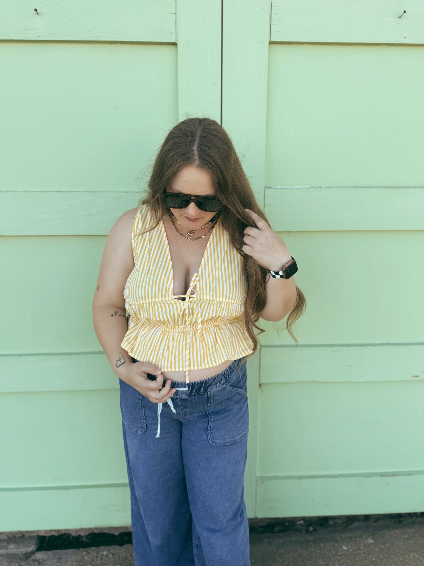 Yellow Stripe Peplum Top
