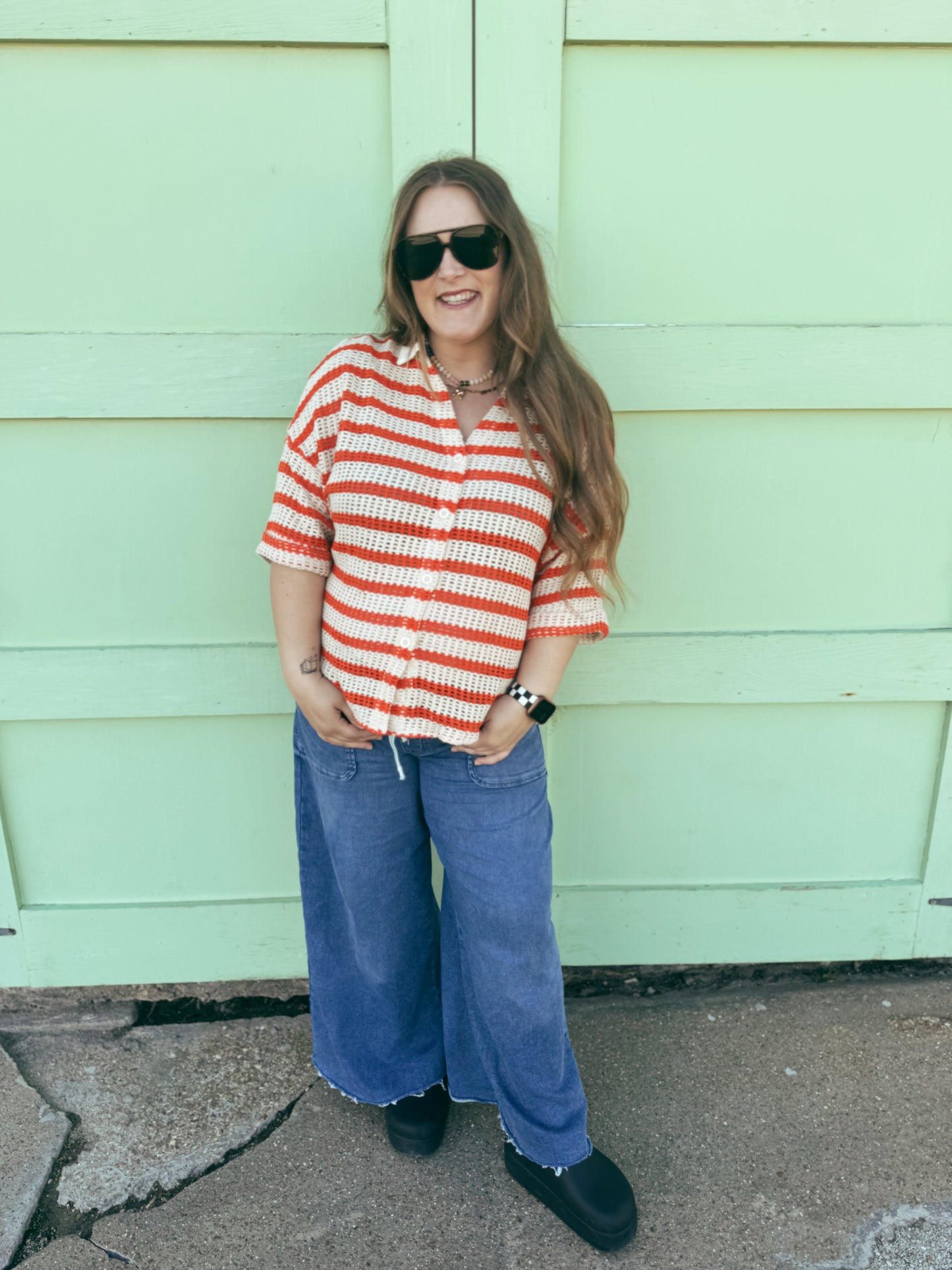 Crotchet Knit Stripe Top