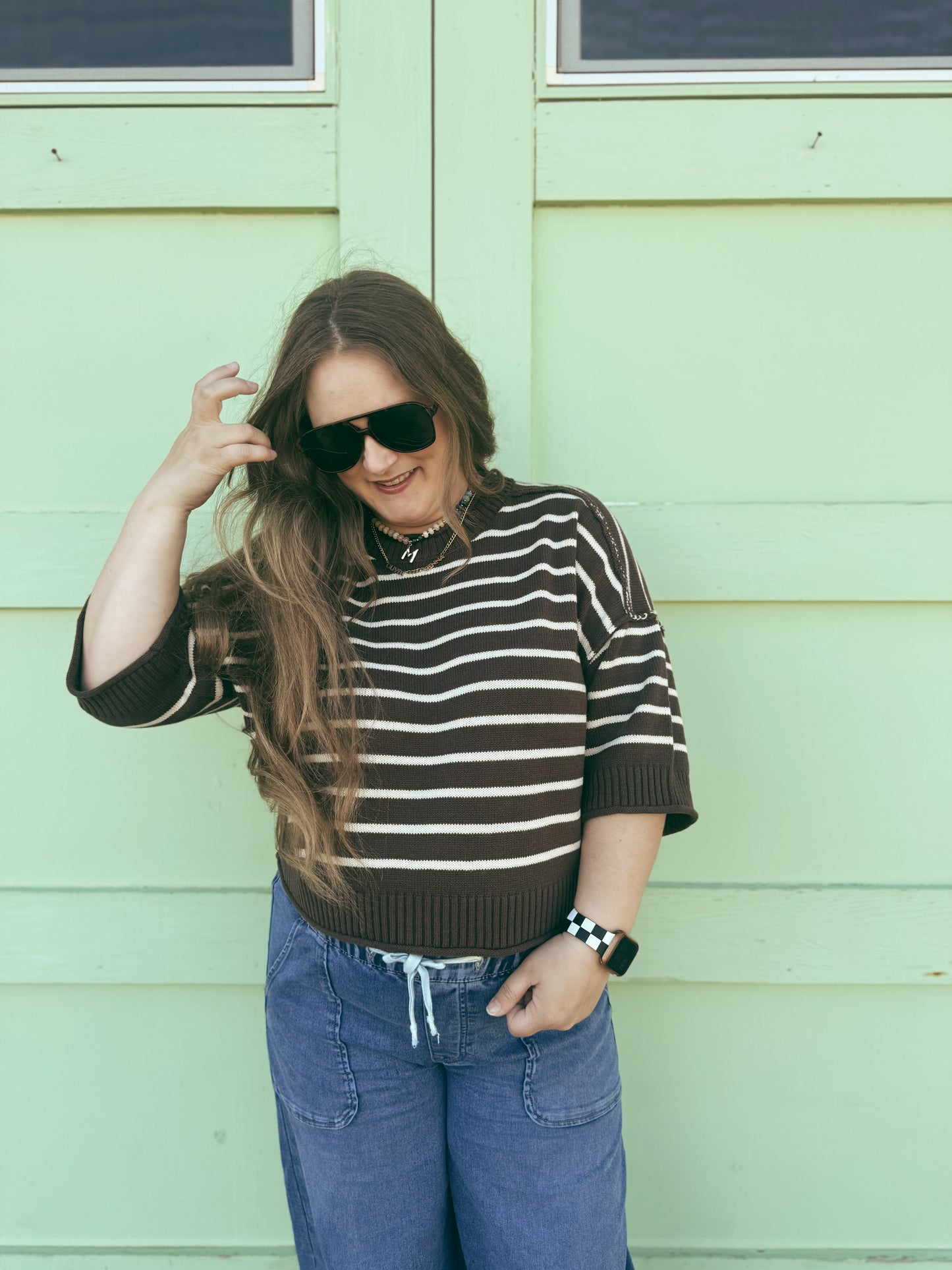 Brown Stripe Sweater Top
