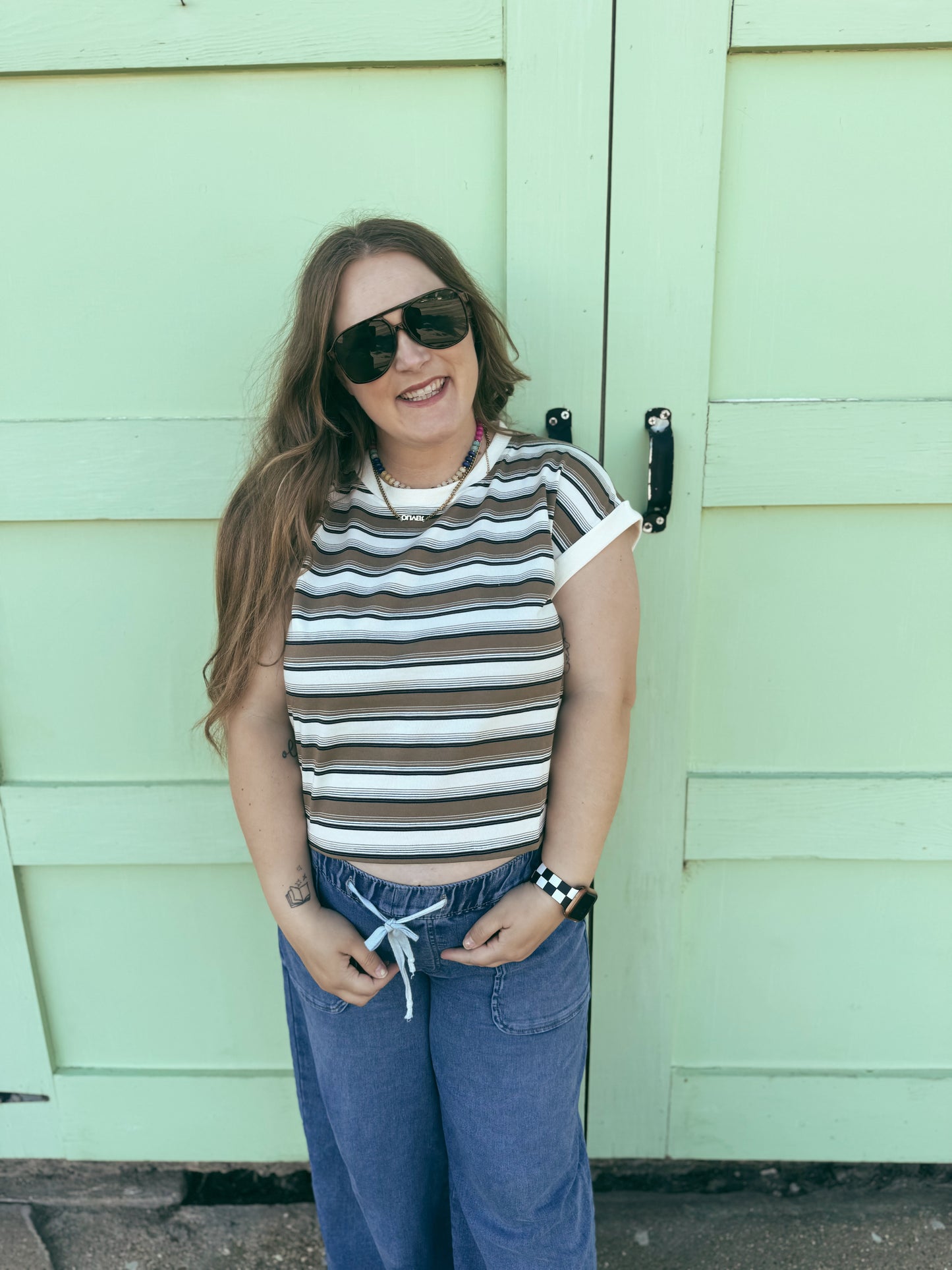 Stripe Crewneck Sleeveless Top