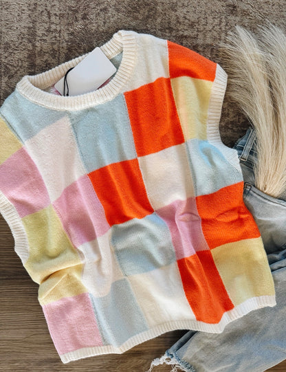 Multi Checker Sweater Top