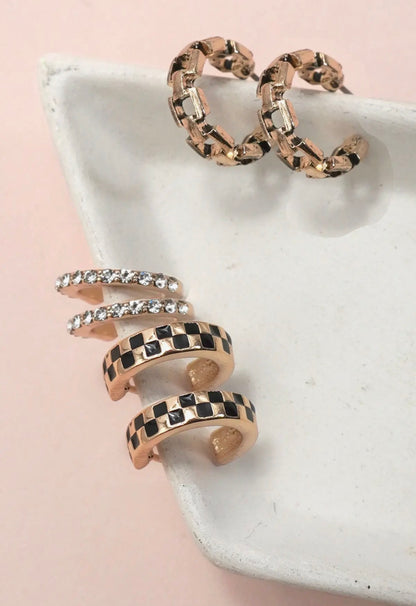 Baguette Stone Double Hoop Huggie Trio