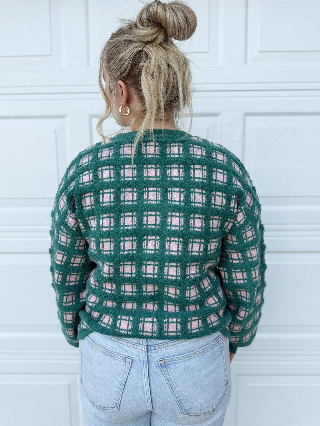 Soft Yarn Checker Knit Sweater