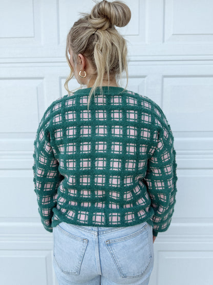 Soft Yarn Checker Knit Sweater