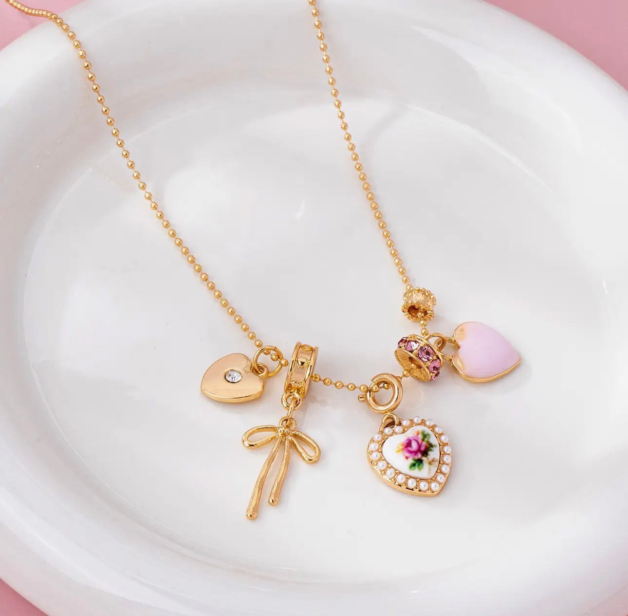 Porcelain Bow Charm Necklace