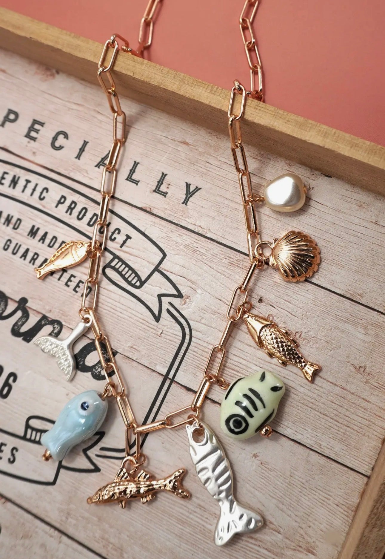 Ocean Porcelain Fish Charm Necklace