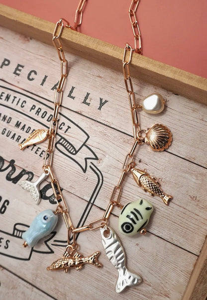 Ocean Porcelain Fish Charm Necklace