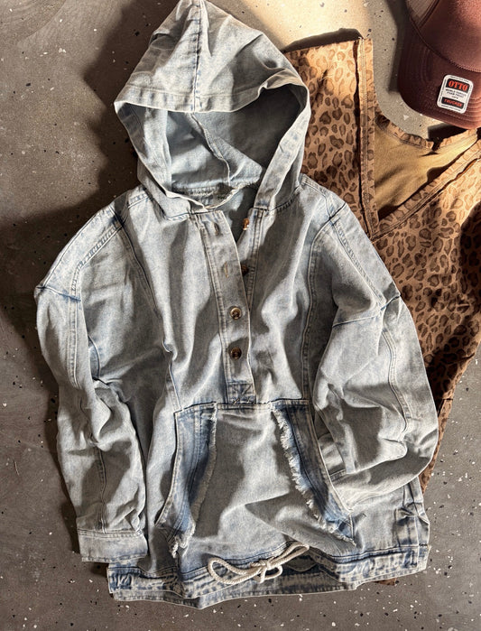 Acid Wash Denim Hoodie