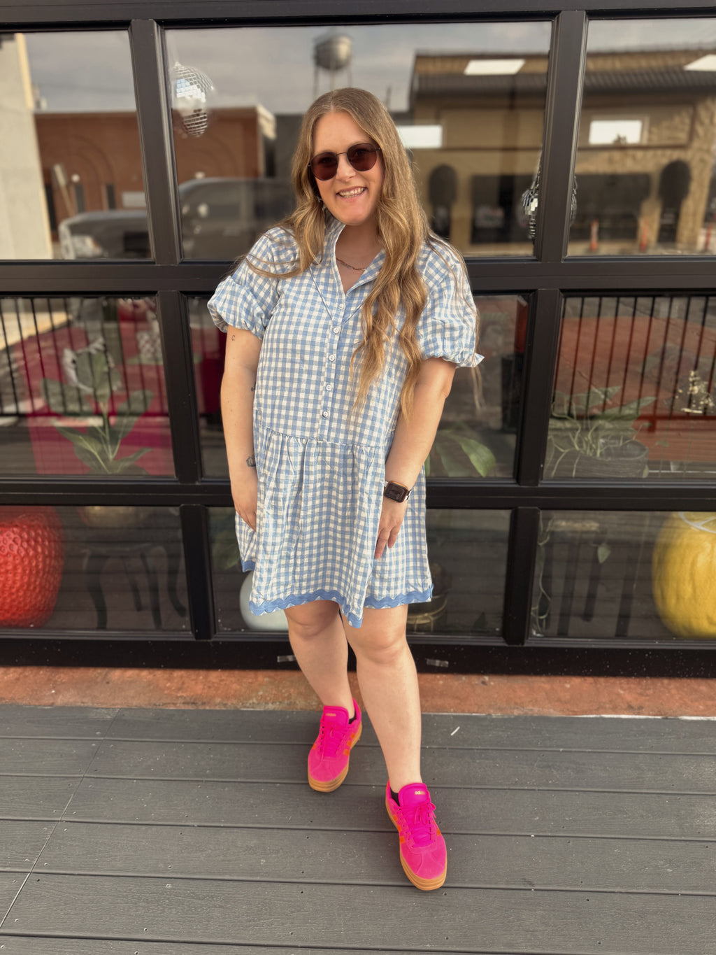 Checkered Half Button Down Dress