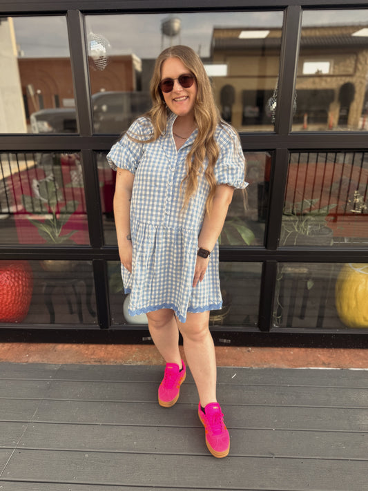 Checkered Half Button Down Dress