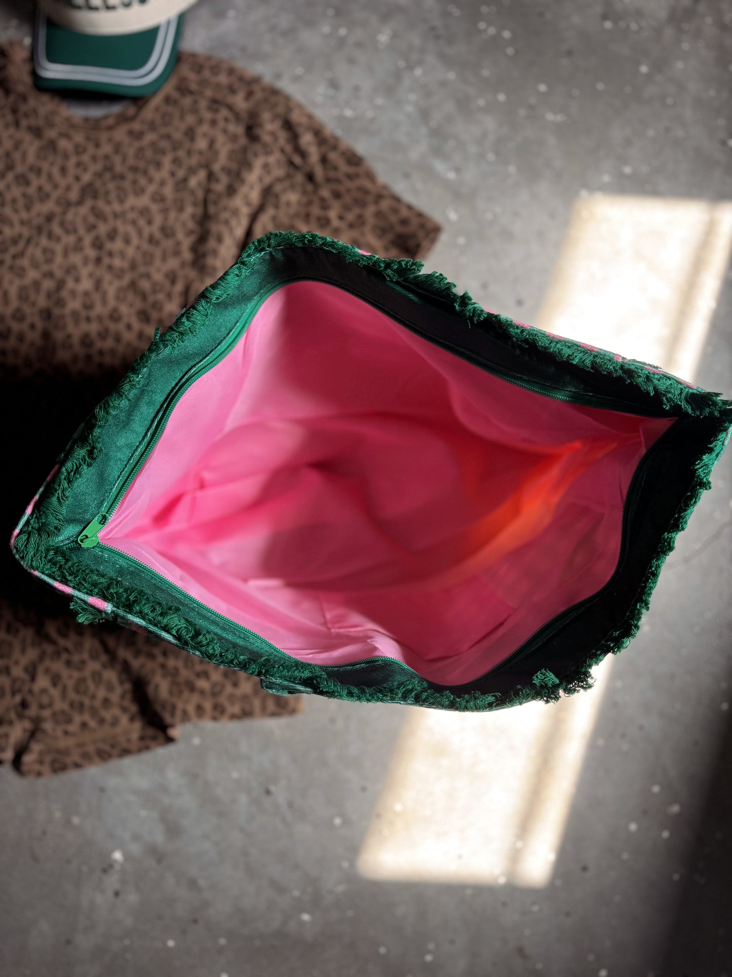 Checkered Frayed Tote