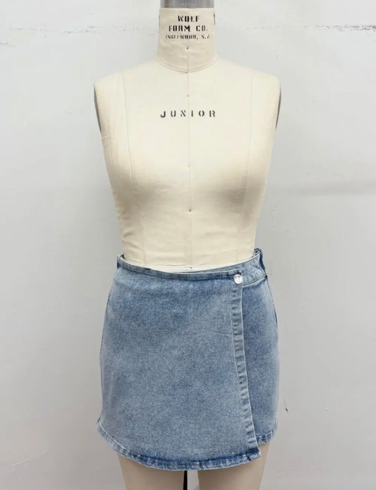 Acid Wash Denim Skort