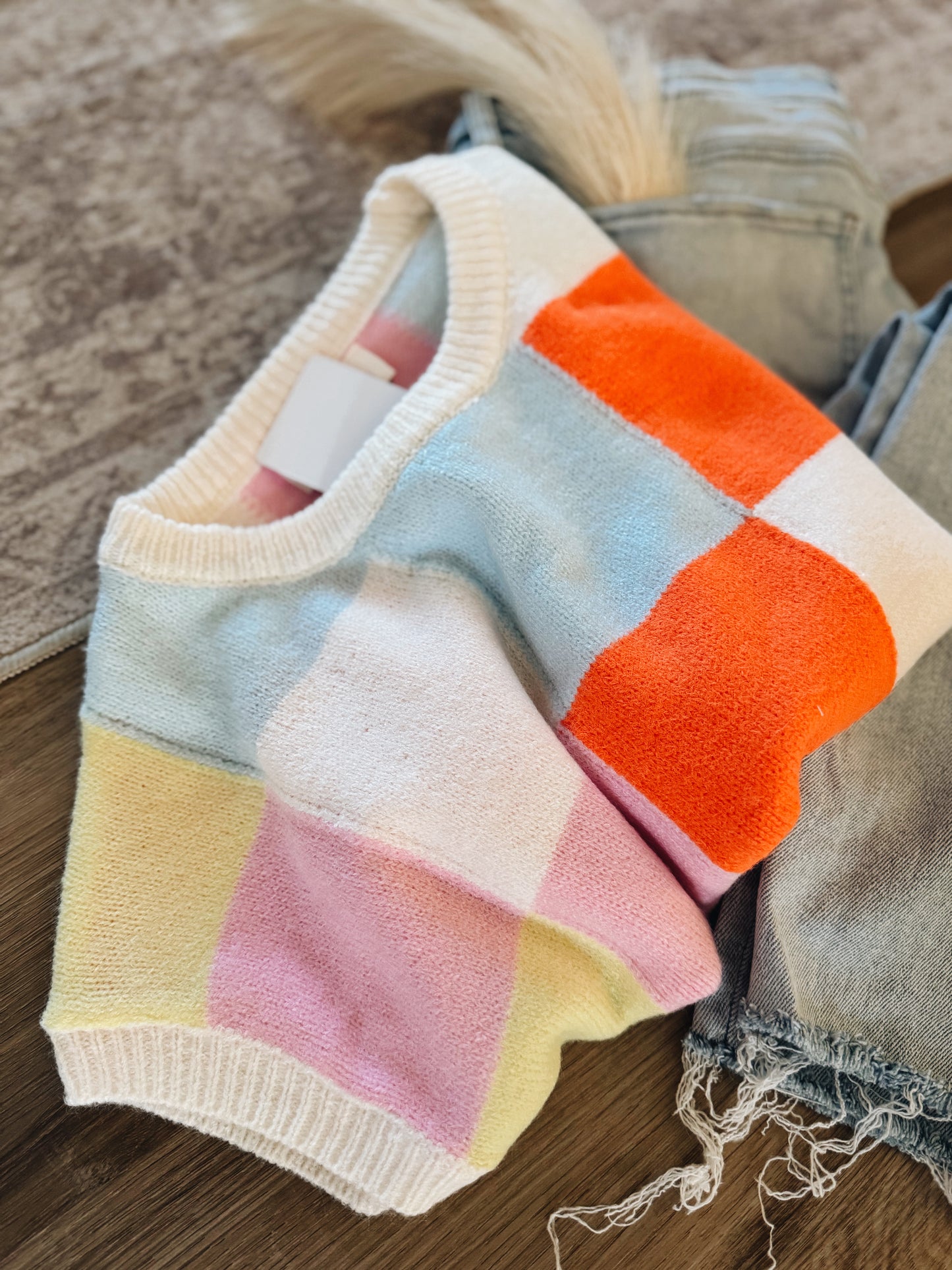 Multi Checker Sweater Top