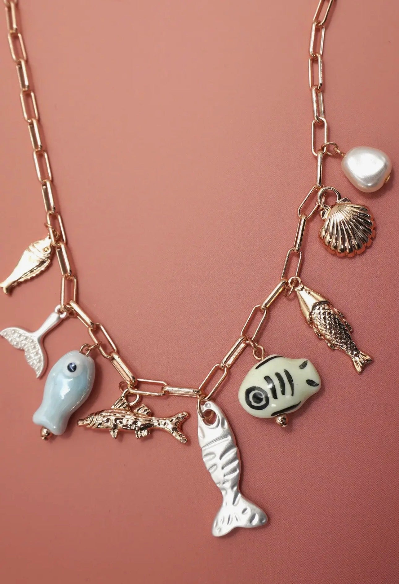 Ocean Porcelain Fish Charm Necklace