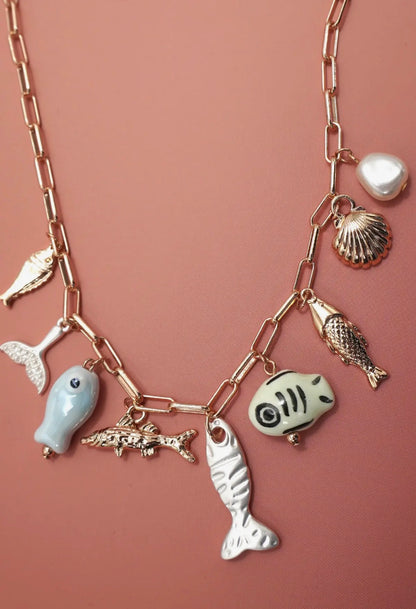 Ocean Porcelain Fish Charm Necklace