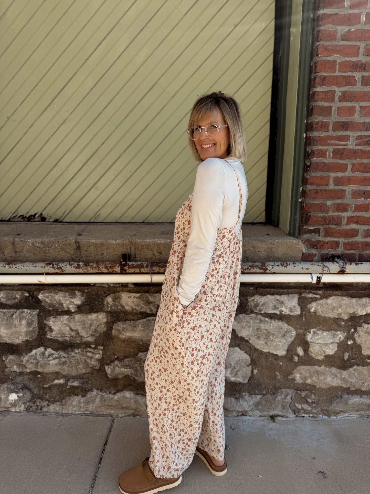 Pleated Floral Jumpsuit