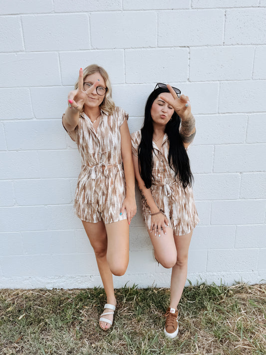 Abstract Peek A Boo Tie Romper