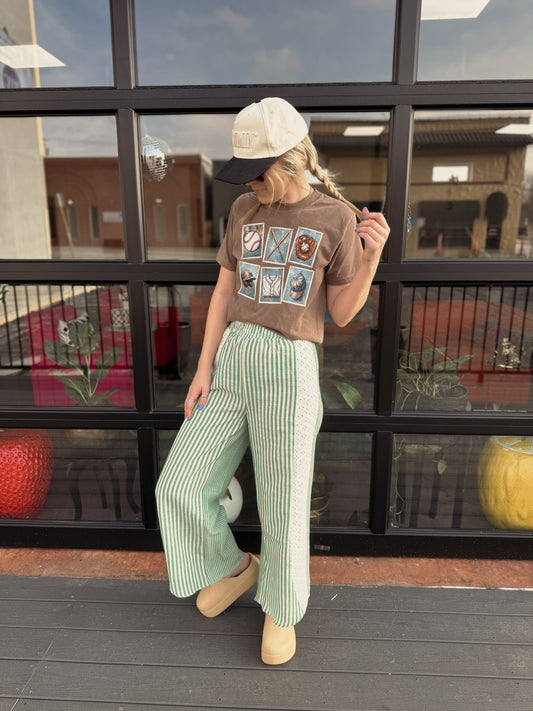 Lace Contrast Stripe Pants