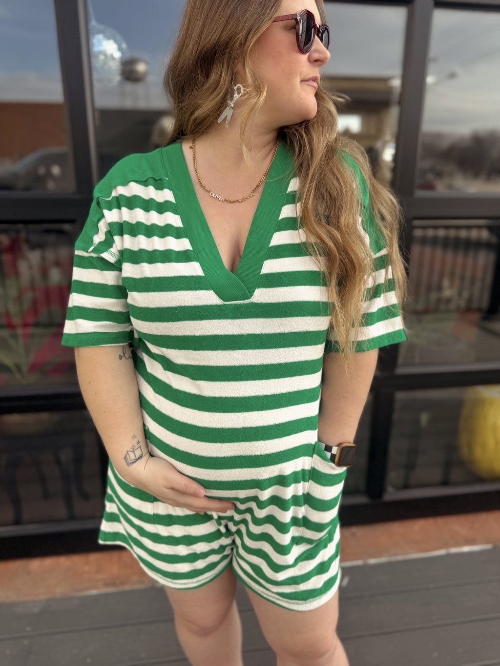 Stripe French Terry Romper