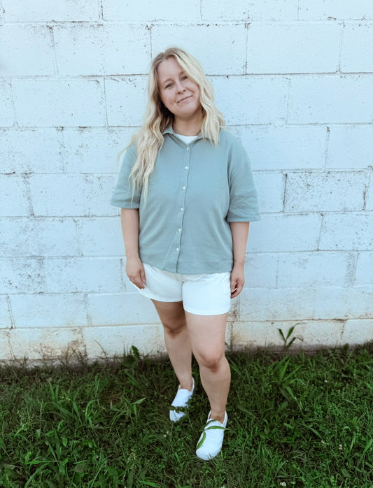 Waffle Button Top (sage)