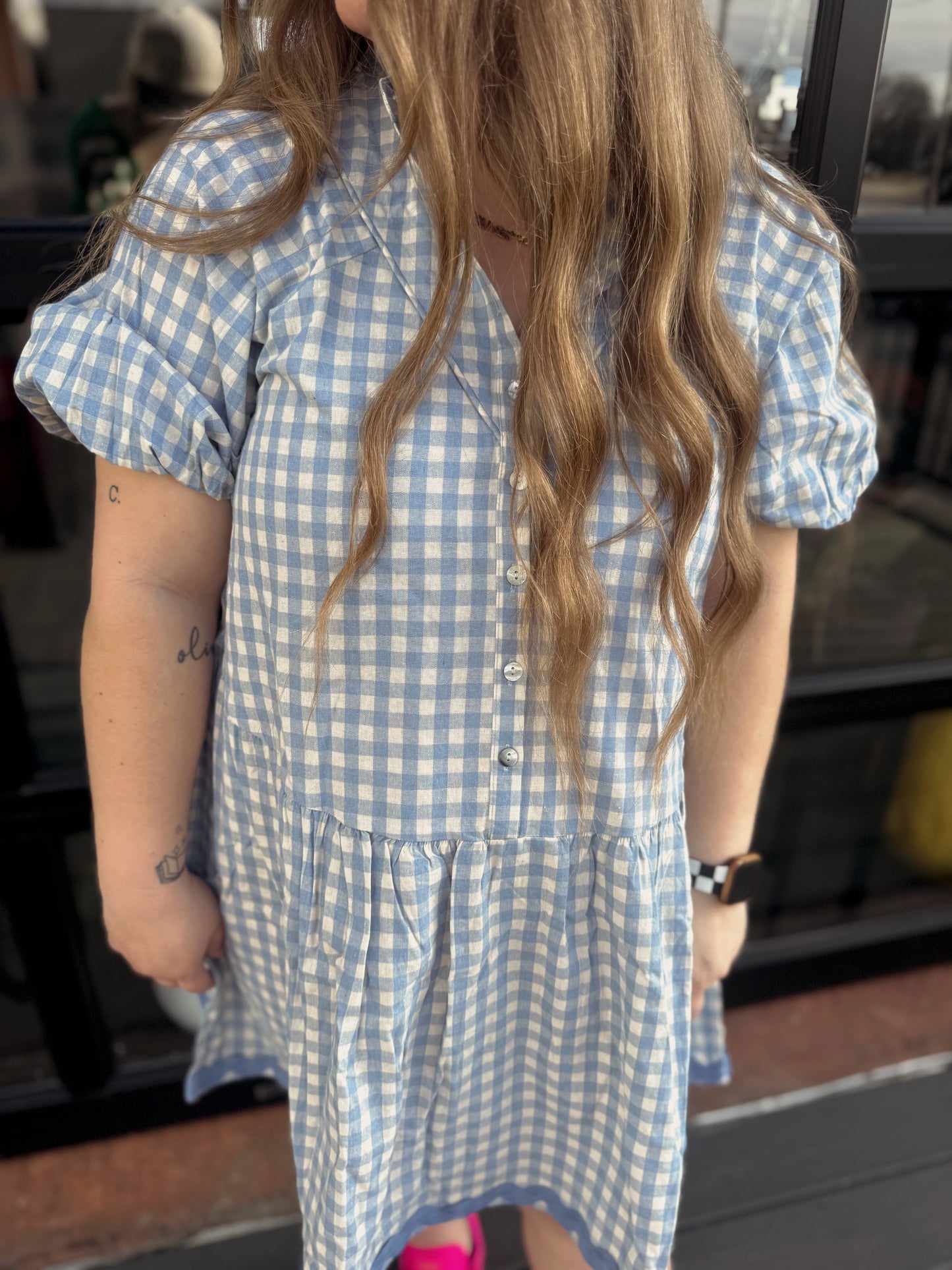Checkered Half Button Down Dress