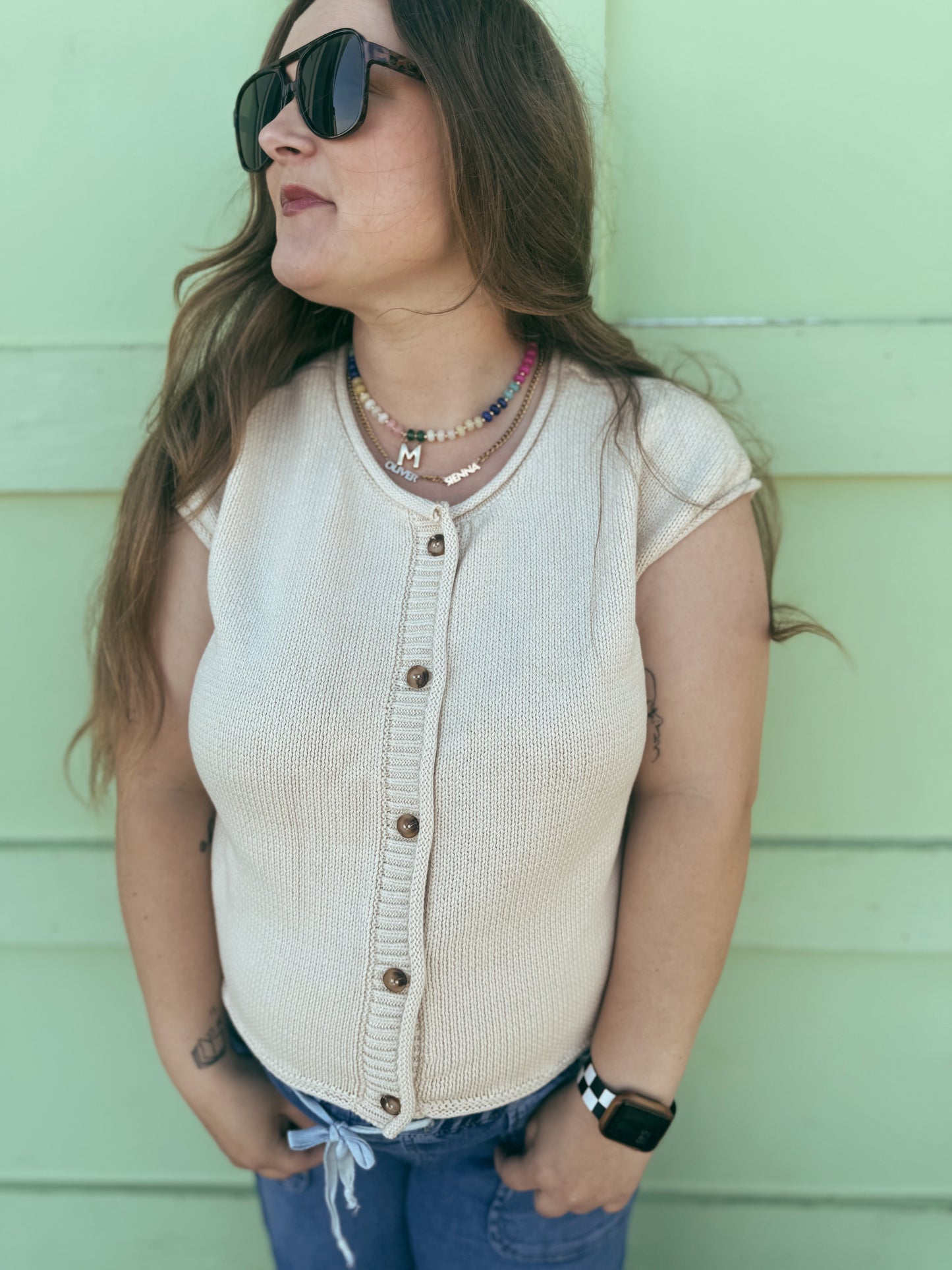 Raw Edge Sleeveless Cardigan Tank