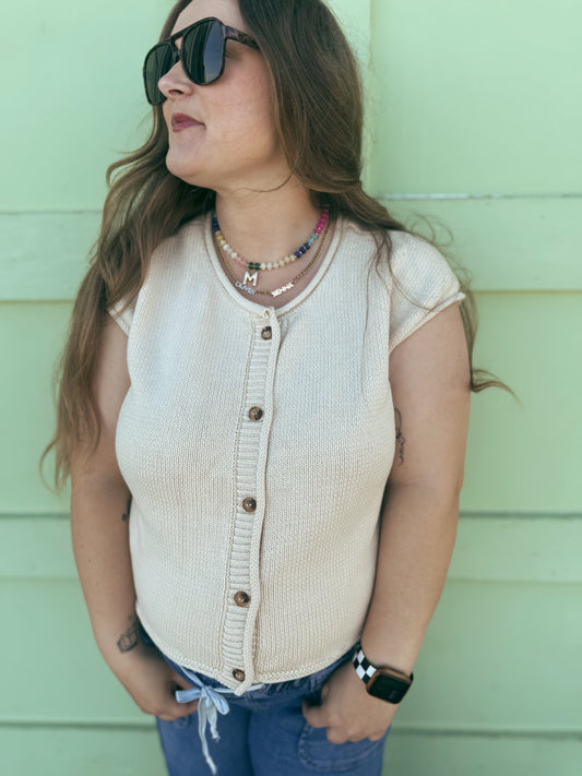 Raw Edge Sleeveless Cardigan Tank