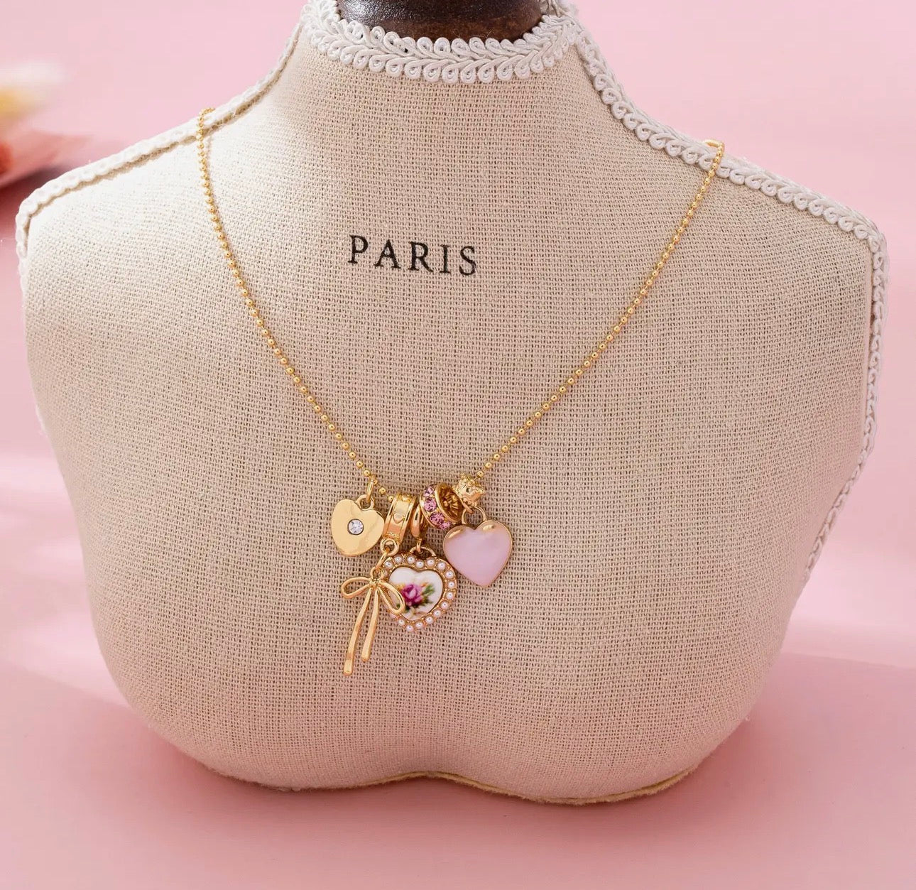 Porcelain Bow Charm Necklace
