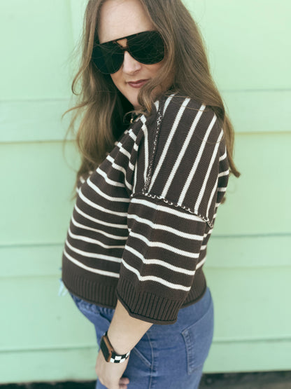 Brown Stripe Sweater Top