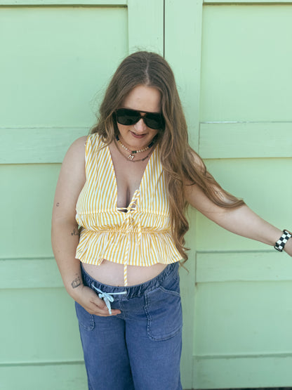 Yellow Stripe Peplum Top