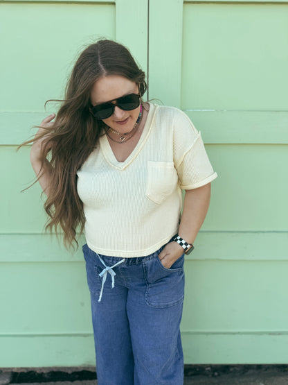 Butter Yellow Ribbed Knit Top