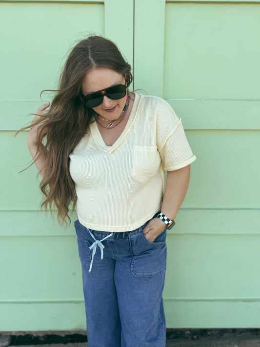 Butter Yellow Ribbed Knit Top