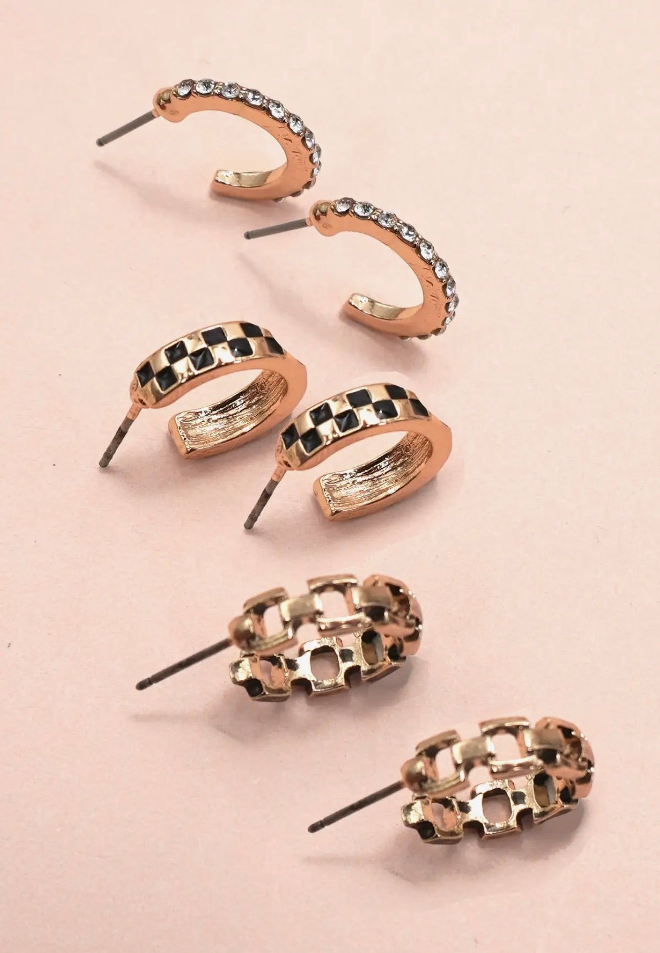Baguette Stone Double Hoop Huggie Trio