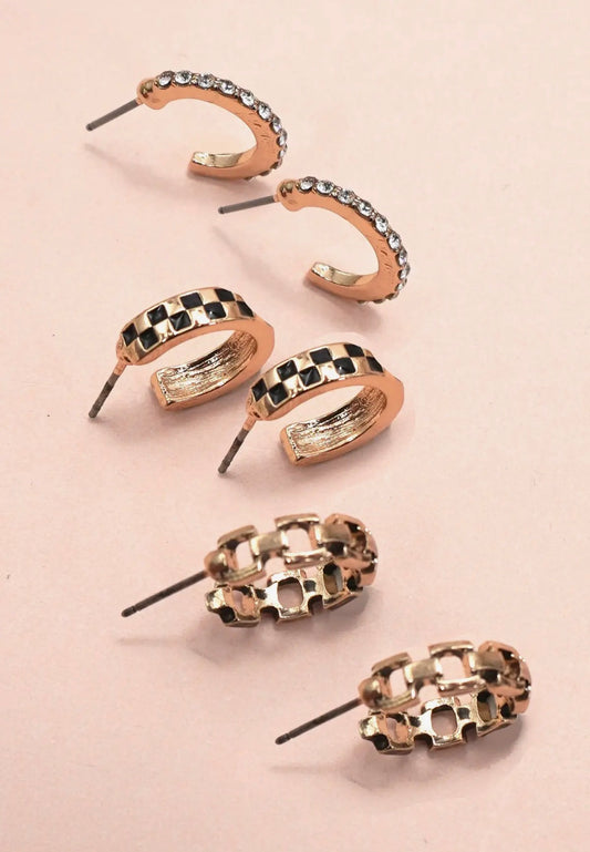 Baguette Stone Double Hoop Huggie Trio