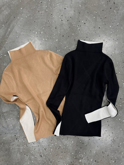 Two Tone Mock Sweater ☆ Black