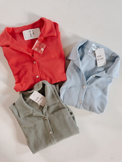 Waffle Button Top (sage)