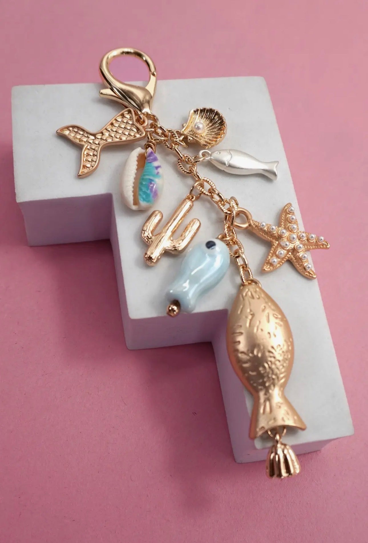 Sea Life Porcelain Fish Keychain / Bag Charm