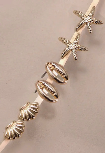 Trio Stud Seashell Earrings