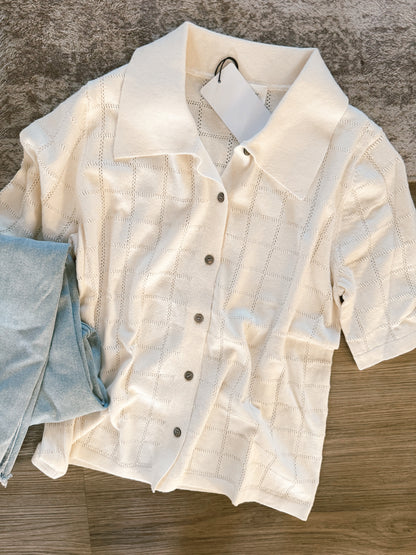 Checkered Hollow Out Polo Top