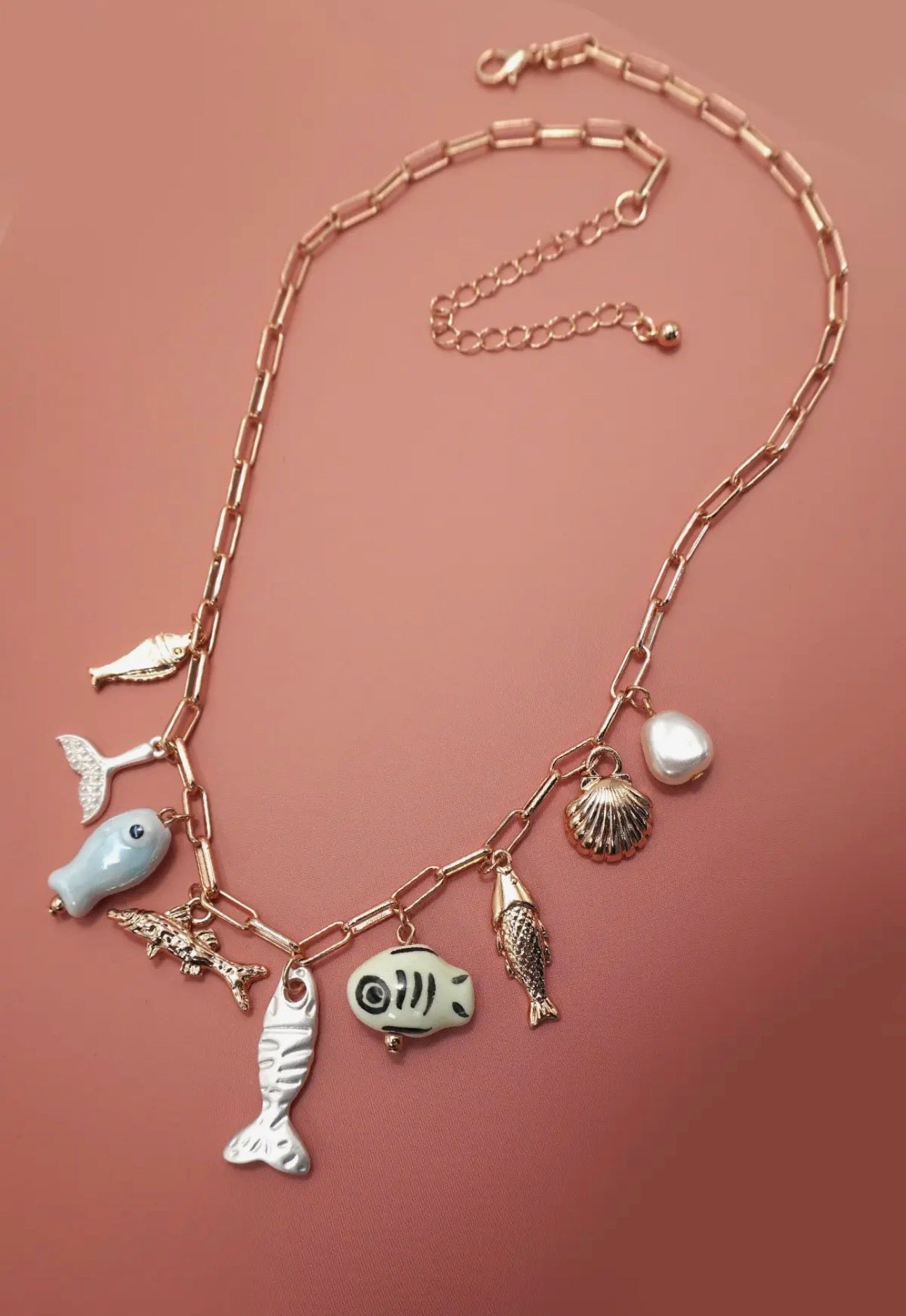 Ocean Porcelain Fish Charm Necklace