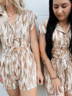 Abstract Peek A Boo Tie Romper
