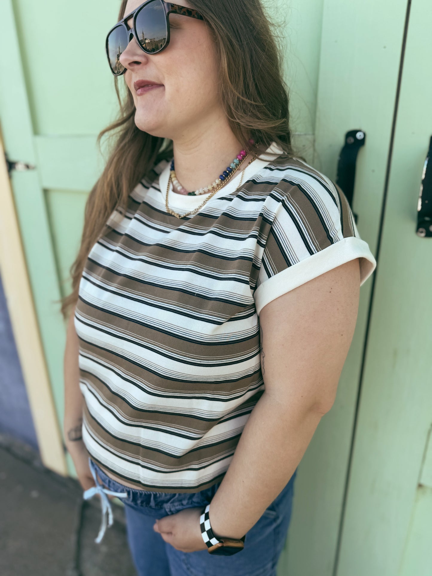 Stripe Crewneck Sleeveless Top