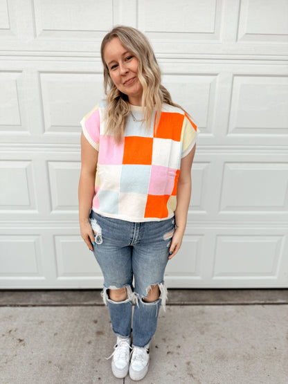 Multi Checker Sweater Top