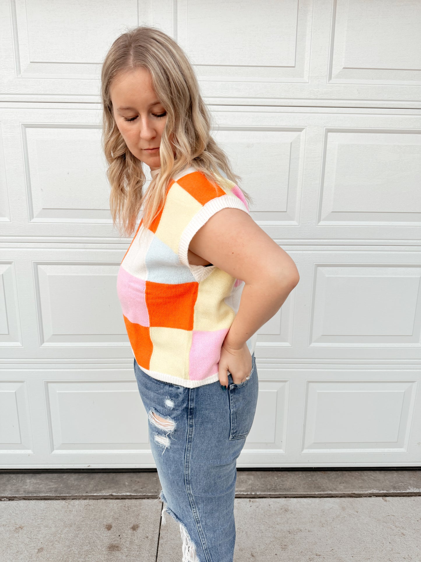 Multi Checker Sweater Top