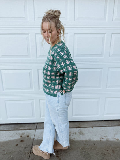 Soft Yarn Checker Knit Sweater