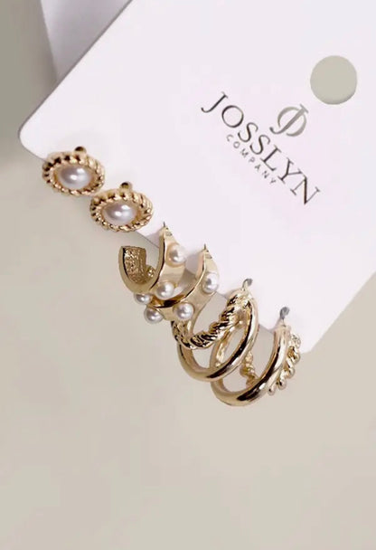 Gold Pearl Hoop Trio