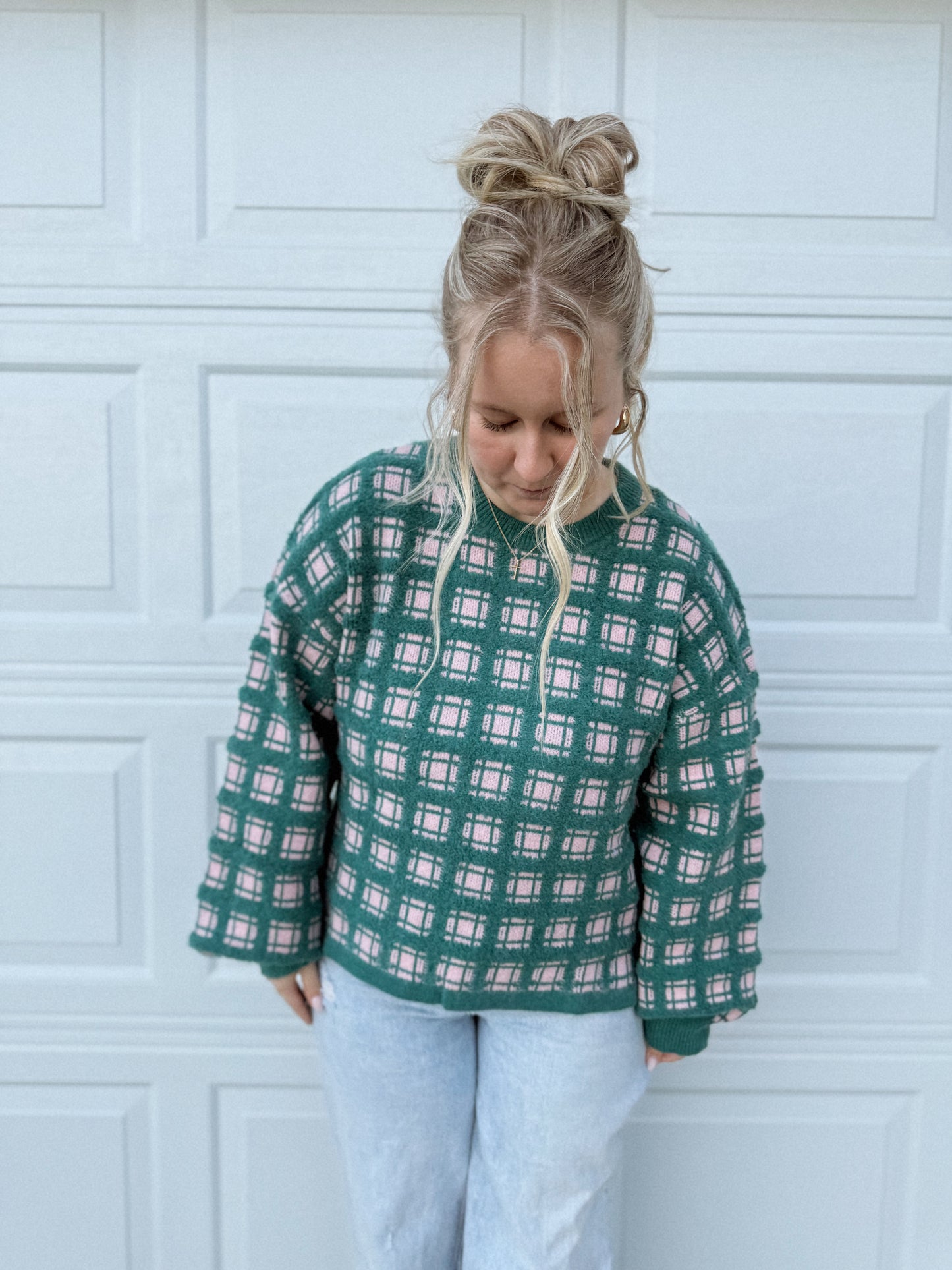 Soft Yarn Checker Knit Sweater