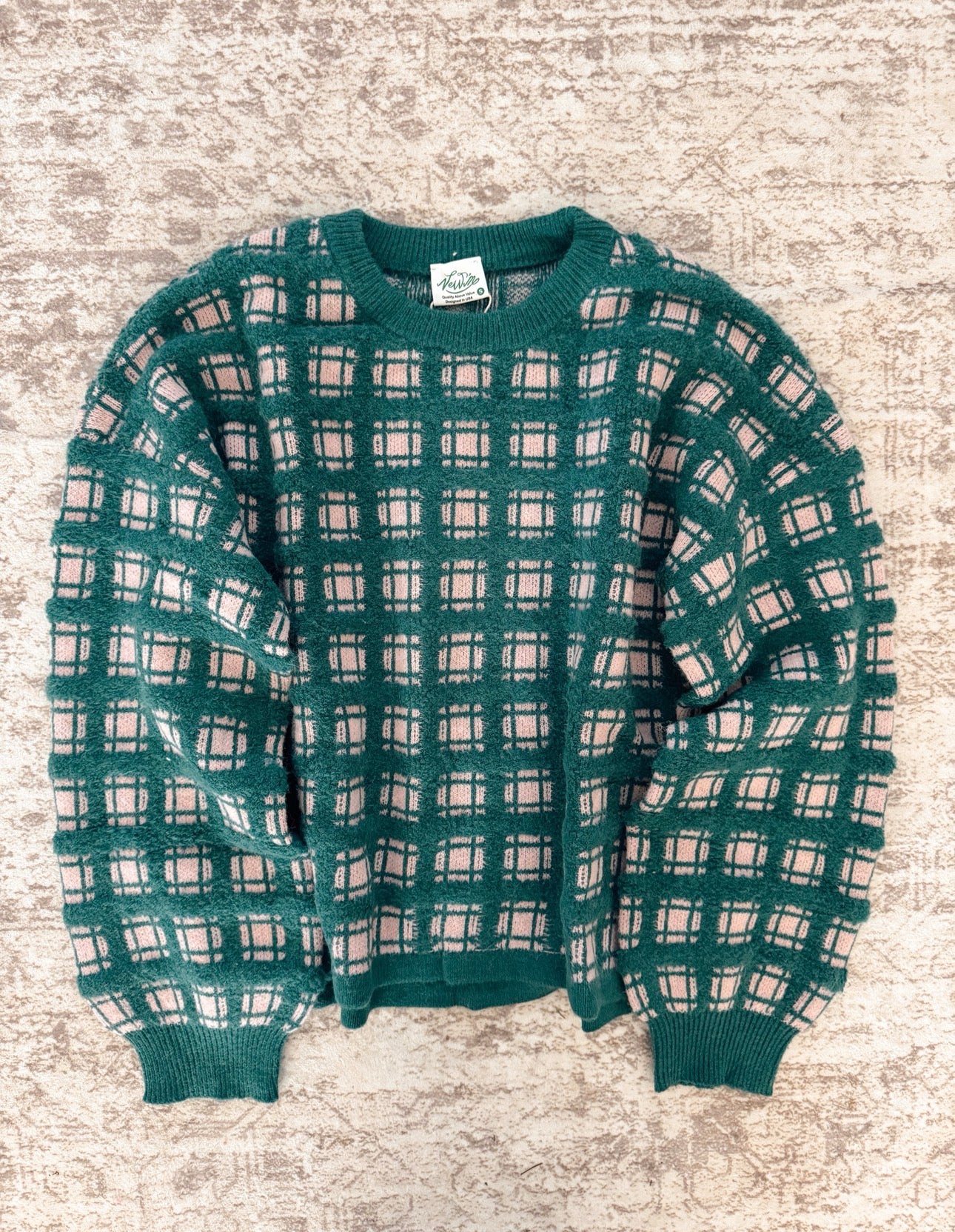 Soft Yarn Checker Knit Sweater