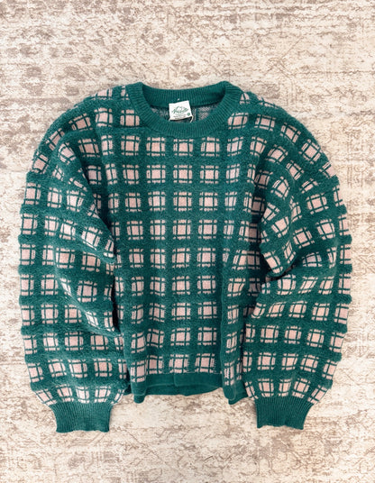 Soft Yarn Checker Knit Sweater